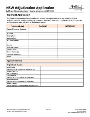 Fillable Online NSW Adjudication Application Building And Construction