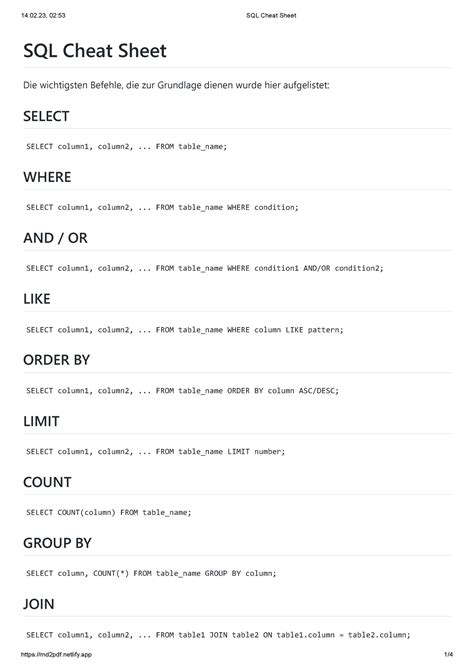 Sql Cheat Sheet Sql Cheat Sheet Die Wichtigsten Befehle Die Zur