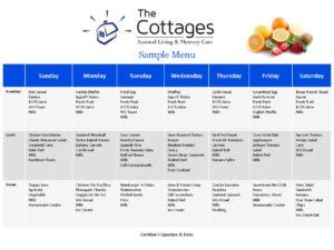 assisted living memory care breakfast lunch dinner food menu - The Cottages