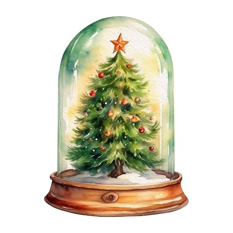 Premium Vector Watercolor Christmas Snow Globe With Christmas Tree