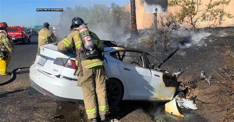 Tesla Catches Fire On I Near Sacramento Person Taken To Hospital