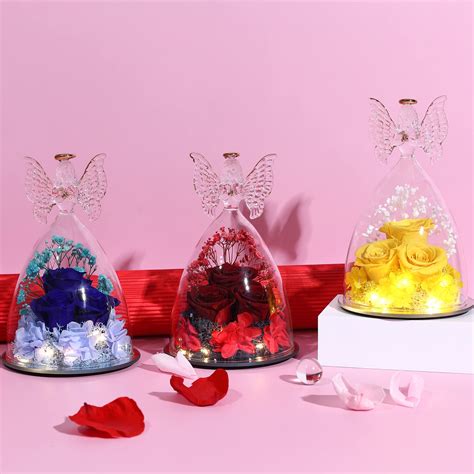 Tiaronics Mothers Day Rose Gifts Glass Angel Figurine With Three Roses