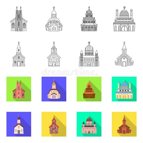 Objeto Aislado Del Icono De Culto Y Templo Conjunto De Ilustraciones