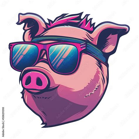 Cartoon Pig wearing sunglasses isolated on transparent background ...