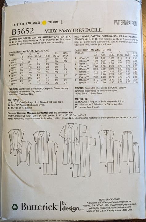 Uncut Butterick Sewing Pattern B5652 For Misses And Plus Size Top