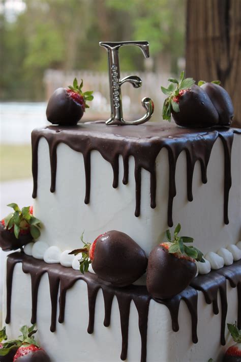 Wedding Cake Red Velvet Chocolate Ganache Dripping And Chocolate Dipped Strawberries