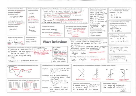 Waves Revision Broadsheet Igcse Physics With Answers Teaching Resources