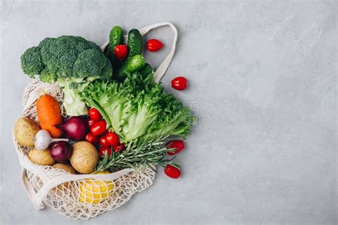 Mesh Bag With Vegetables Organic Broccoli Tomato Cucumbers Carrot