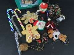 Lot Of Vintage Christmas Ornaments With Lighted Ceramic Christmas House