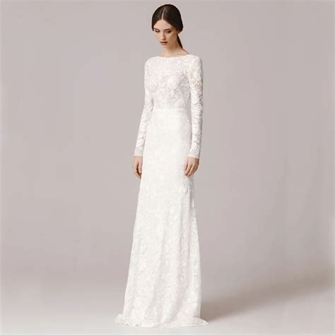 Fw1252 Vintage Lace Long Sleeves Sheath Wedding Dresses 2016with Scoop