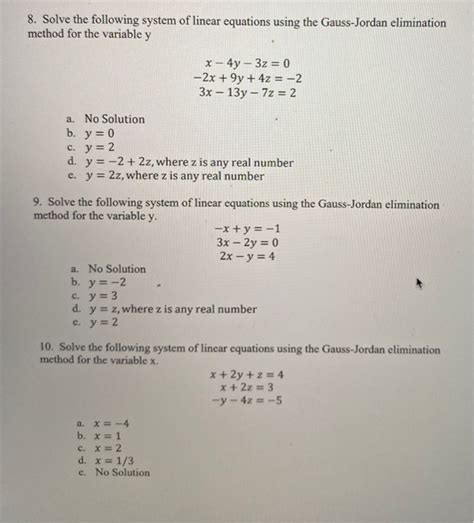 Solved 8 Solve The Following System Of Linear Equations Chegg