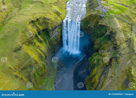 Aerial View of Skogafoss Waterfall, Iceland by Drone Stock Photo ...