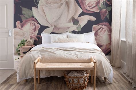 Pink Watercolor Dark Floral Wallpaper Mural Hovia