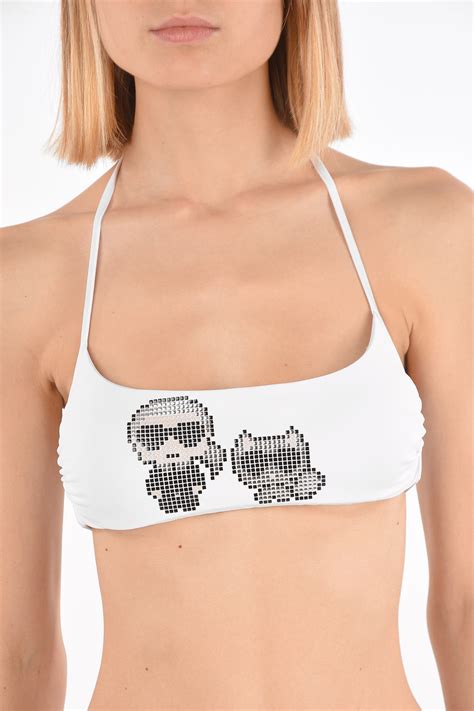 Karl Lagerfeld Bandeau Karl Choupette Bikini Top With Studs Women