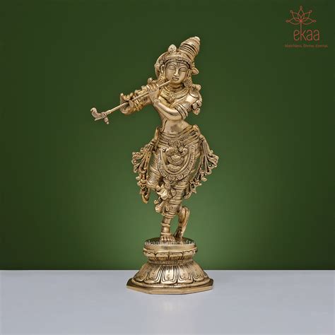 Brass Krishna Statue playing Flute – Ekaa Handicrafts