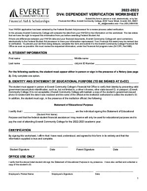 Fillable Online Independent Verification Worksheet DV4 Fax Email