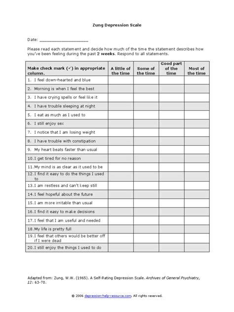 Printable Depression Test