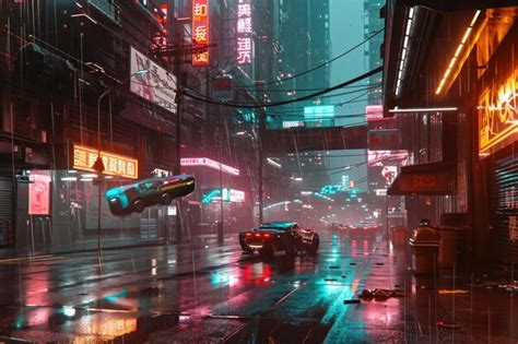 Premium Photo A Surreal Cyberpunk Cityscape At Twilight Where Neon