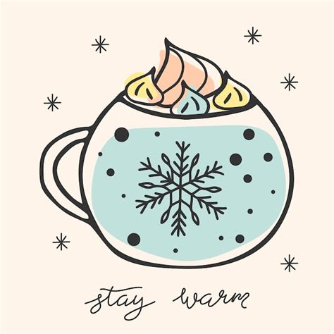 Premium Vector Cute Mug With A Hot Winter Drink Cozy Winter Background Hand Drawn Cup With