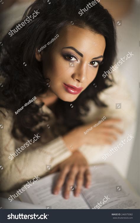 Beautiful Brunette Woman Lying On Bed Stock Photo Shutterstock