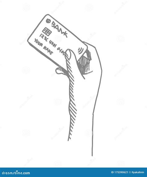 Credit Card In A Female Hand Sketch Hand Drawn Female Hand Holding