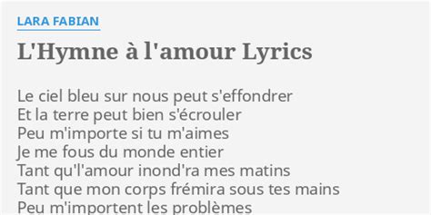 L Hymne L Amour Lyrics By Lara Fabian Le Ciel Bleu Sur