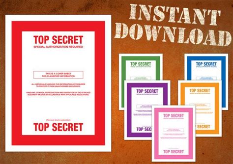 Top Secret Classified Document Cover Sheets Printable Pdf Instant Download Downloadable