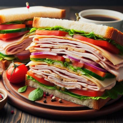 Premium Photo Sandwich With Ham And Vegetables On Cutting Board