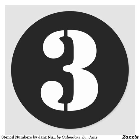 Stencil Numbers by Janz Number 3 Three Black Classic Round Sticker | Zazzle | Number stencils ...