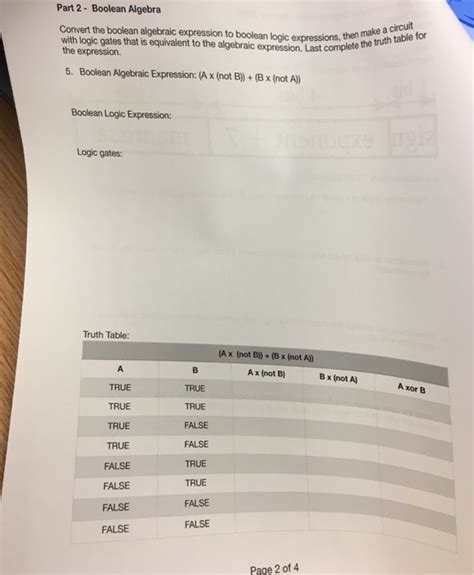 Solved Part 2 Boolean Algebra Convert The Boolean Algebraic