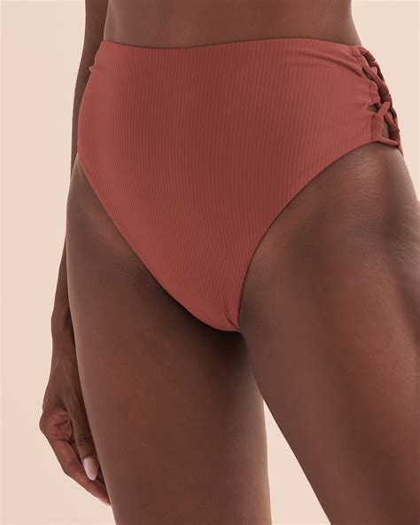 Tropik Bas De Bikini Taille Haute Nou Aux Hanches Textured Brun