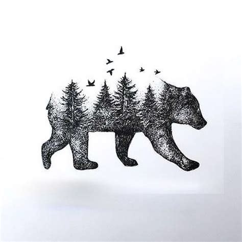 Awesome Dotwork Bear Made From Trees Style Dotwork Color Black