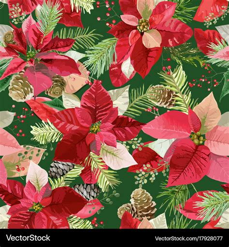 Christmas Poinsettia Flowers Seamless Background Vector Image