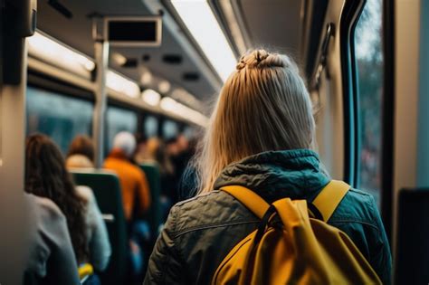 Premium Photo A Blonde Woman Riding On A Train Or Tram Generative Ai