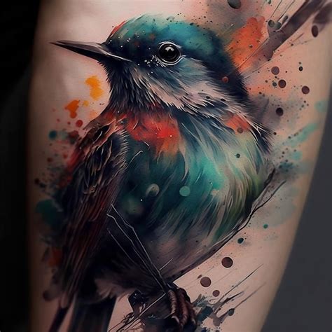 Premium Photo | A colorful bird tattoo with a blue bird on it