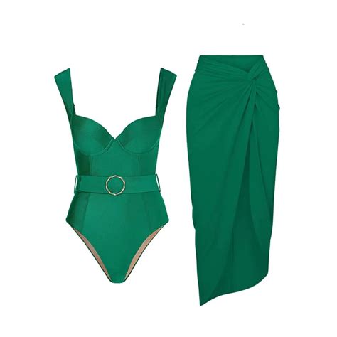 Emerald Color Fashion One Piece Swimsuits Cover Up Women Luxury Swimwear Push Up Slim Bikini