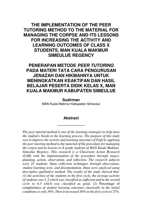 Pdf Penerapan Metode Peer Tutoring Pada Materi Tata Cara Pengurusan