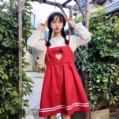 Women S Casual Dresses Japanese Kawaii Ulzzang Lady Sweet Embroidered Love Dress Female Korean