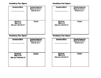 Vocabulary Four Square Graphic Organizer by Muriel's Teaching Emporium