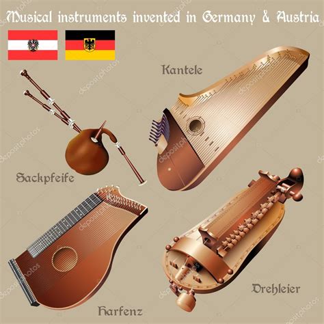 Set of musical instruments invented in Germany & Austria — Stock Vector ...