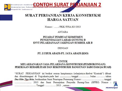 Contoh Surat Perjanjian Kontrak Pekerjaan Konstruksi Kumpulan Surat