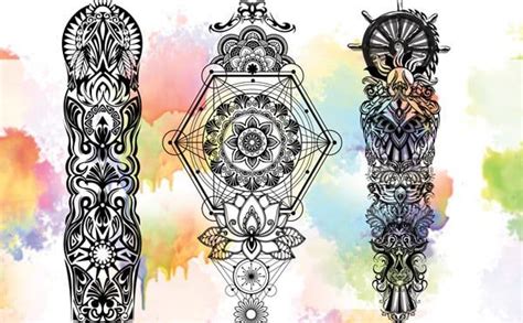 Three Ornamental Designs on Watercolor Background