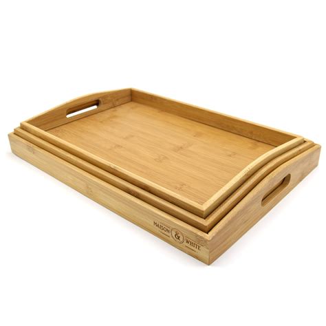 Set Of 3 Bamboo Serving Trays Raised Edges Lightweight And Etsy