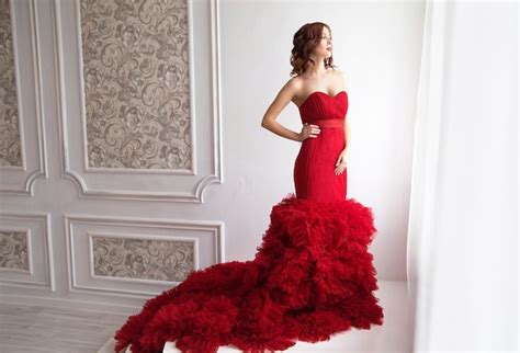 Premium Photo Beauty Brunette Model Woman In Evening Red Dress Beautiful Fashion Luxury