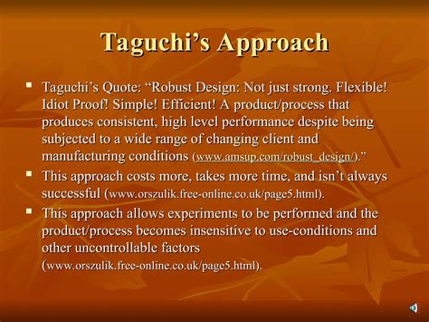 Robust Design taguchi optimal design for engineers | PPT