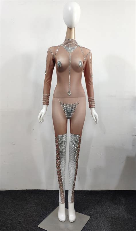 Drag Queen Rhinestone Nude Illusion Striptease Jumpsuit Queerks