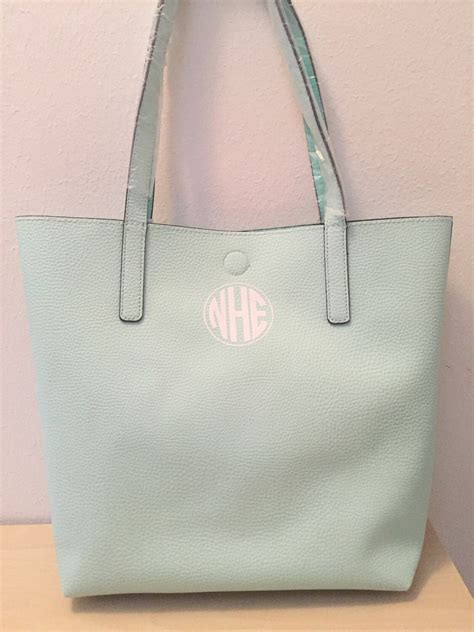 Mint Monogram Tote Monogram Faux Leather Tote by MaywindMarket