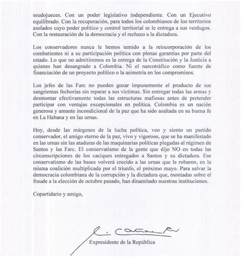 Pastrana Envía Carta Al Partido Conservador Donde Hace Fuertes Críticas Al Presidente Santos