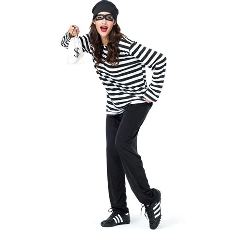 Adult Lovers Striped Suspender Prisoners Robber Costumes Suit Cosplay For Women And Man