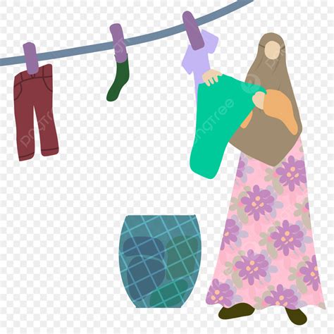 Hình ảnh Ilustrasi Seorang Wanita Menjemur Baju PNG Menjemur Pakaian